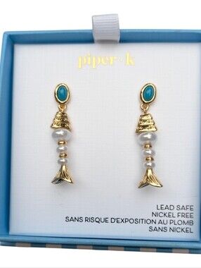 Piper k Gold-Tone Mermaid Drop Earrings with Turquoise and Pearl
